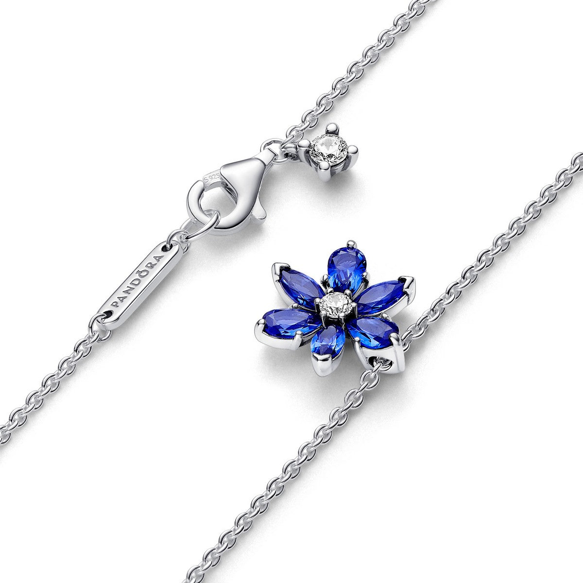 Pandora necklace silver with blue and white zirconia 392387C02