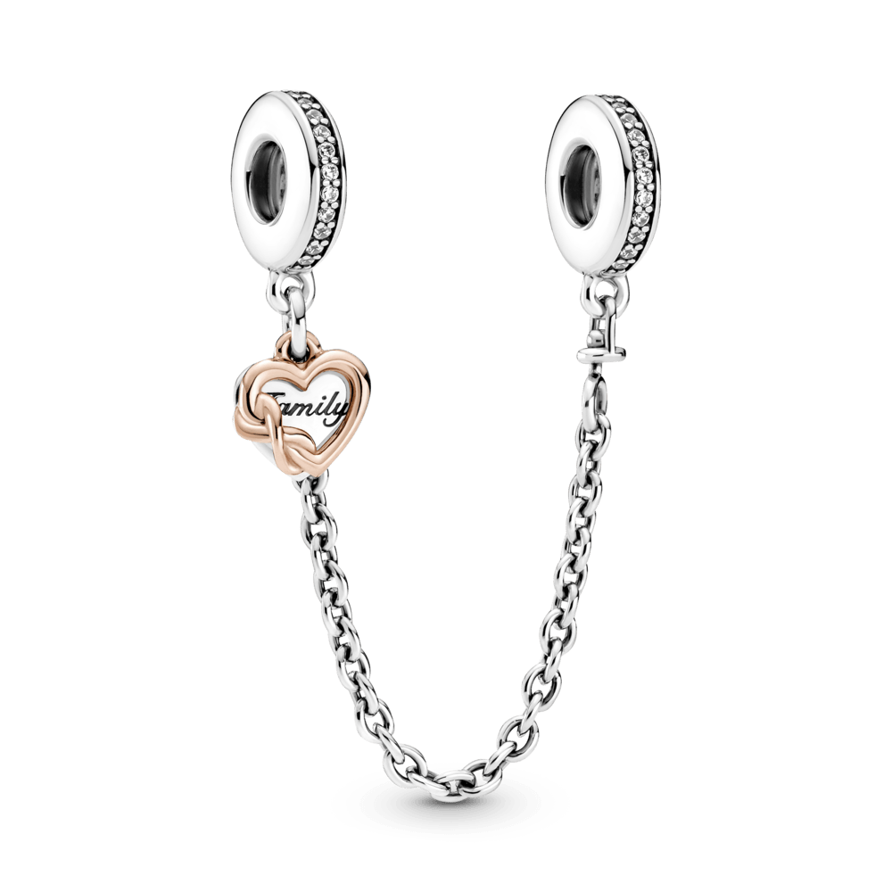 Family amulet with hearts and safety chain