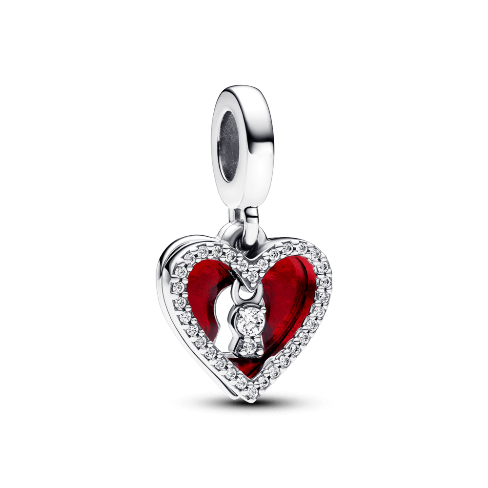 Double braided amulet with a red heart and keyhole