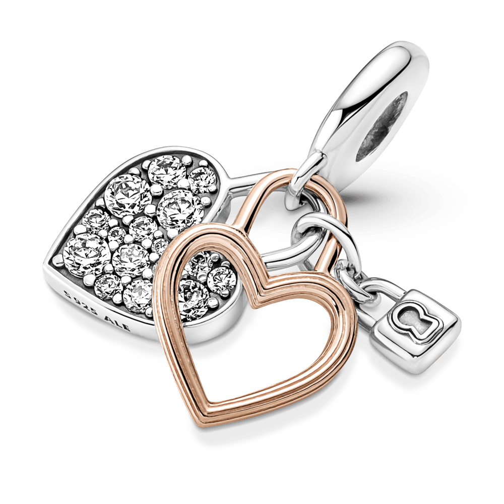 Double pendant amulet with heart and padlock