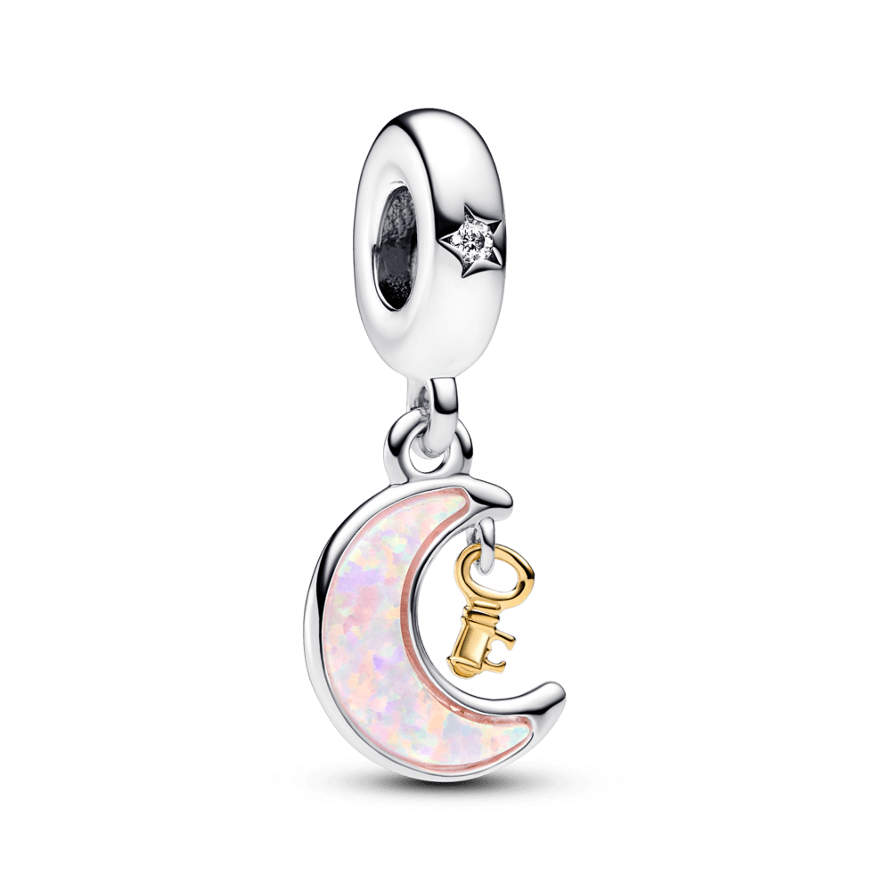 Two-tone key and moon pendant
