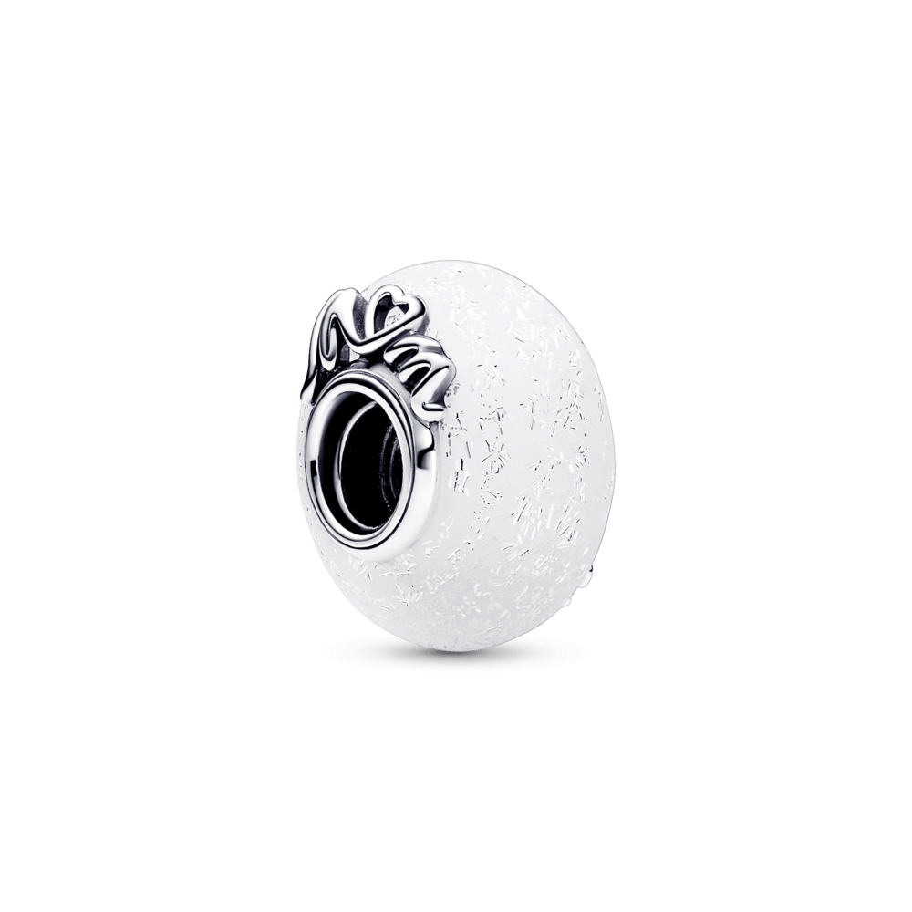 Sparkling white mother and love pendant made from Murano glass