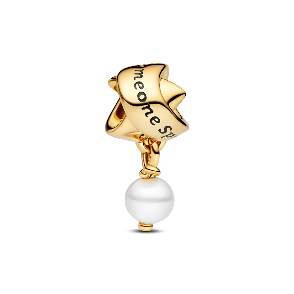 A ribbon-shaped amulet made of freshwater cultured pearls
