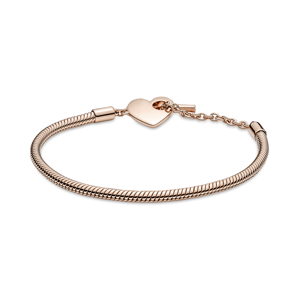 Saroch Moments Armband aus Schlangenkette mit Herz- und T-förmigem Verschluss.