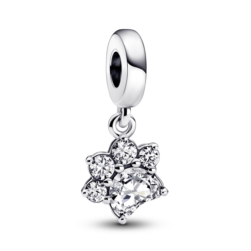 Sparkling amulet with a paw print pendant