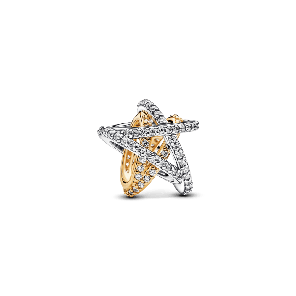 A sparkling star pendant with a crisscross design