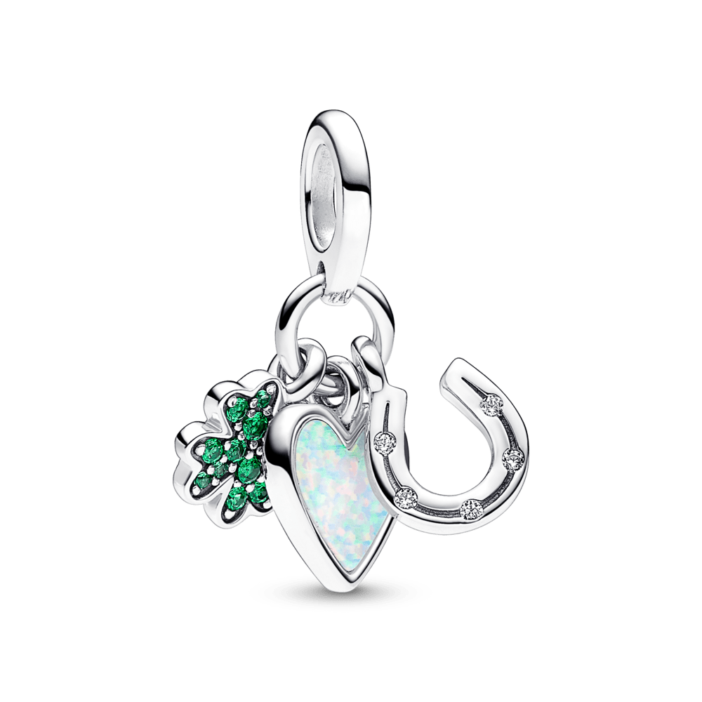 Triple pendant with four-leaf clover, heart and horseshoe