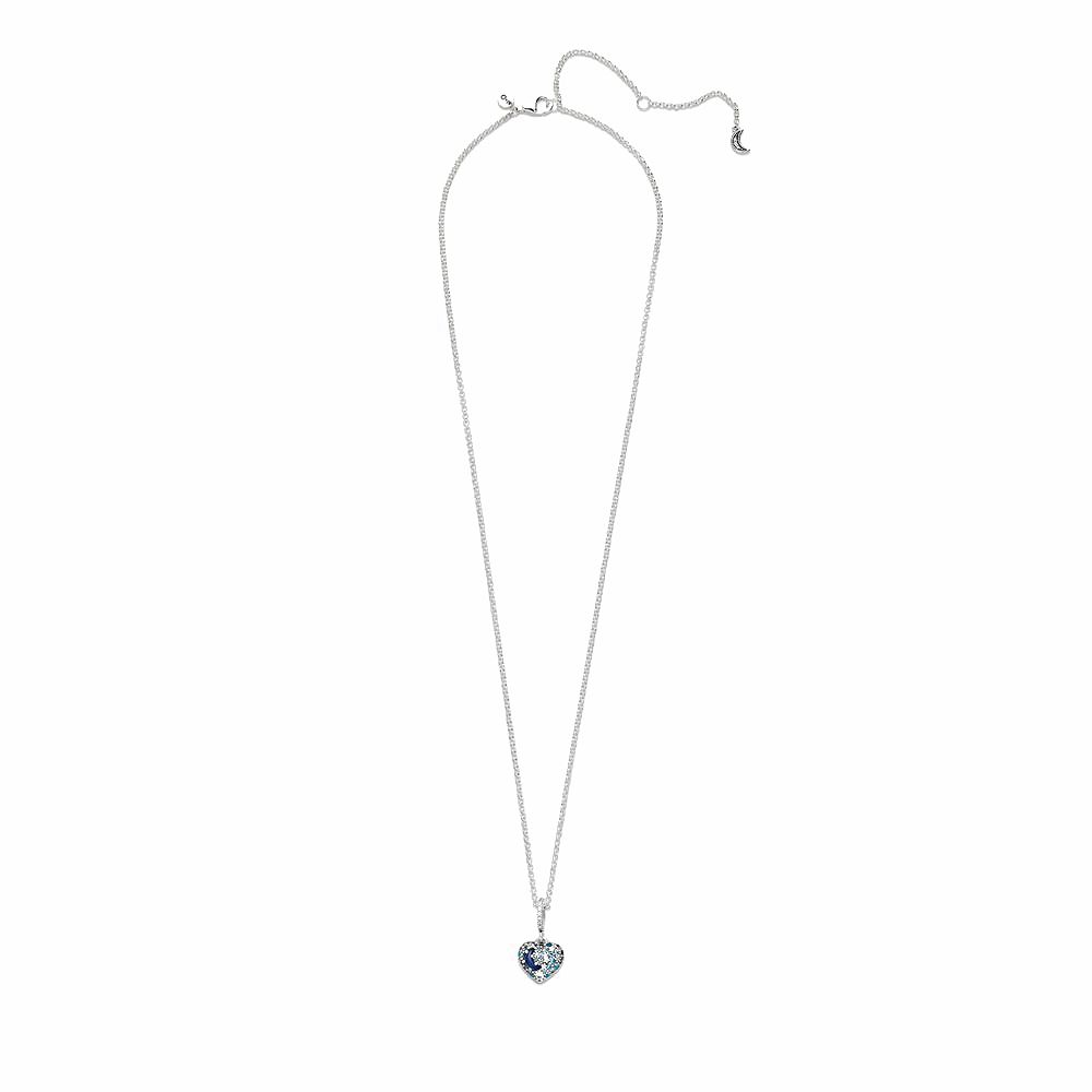 Pandora Sparkling Blue Moon &amp; Stars Heart Necklace 399232C01