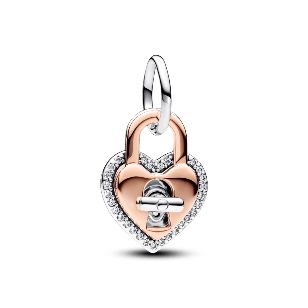 Amulette cadenas en forme de cœur torsadé avec pendentif bicolore