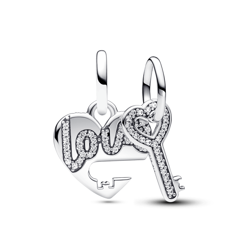 Amulet with split heart and key pendant