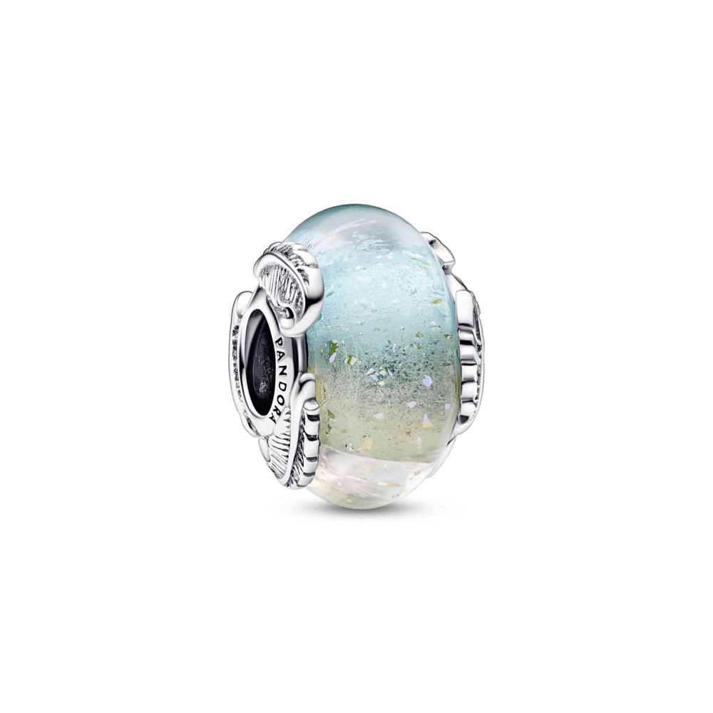 Amulett „Mehrfarbiges Muranoglas und gebogene Feder“