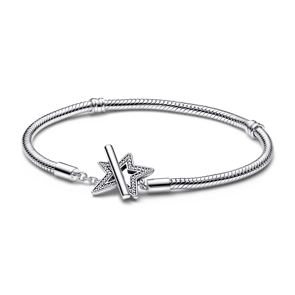 Saroch Moments snake chain bracelet with asymmetrical star and T-shaped clasp.