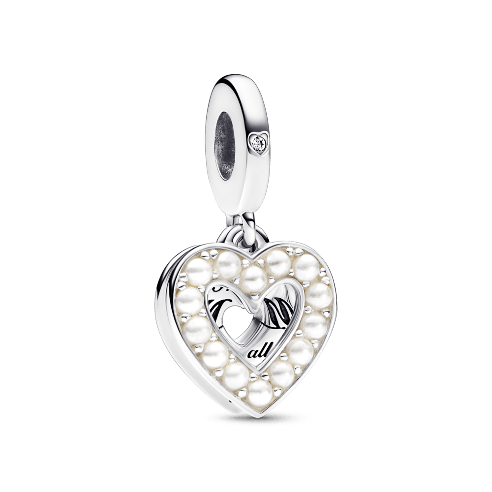 Pearl white heart double pendant amulet