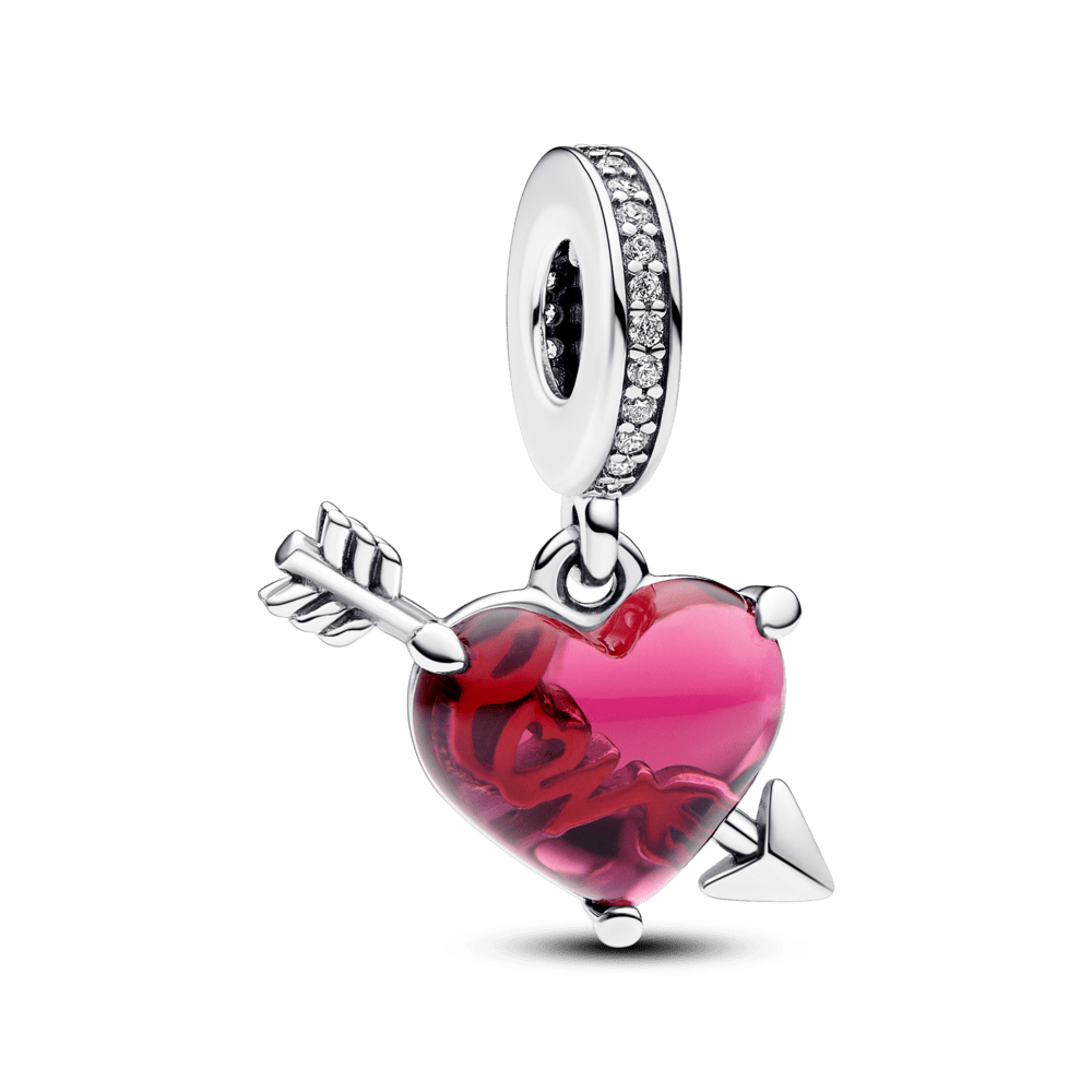 Murano glass pendant amulet “Red Heart and Arrow”
