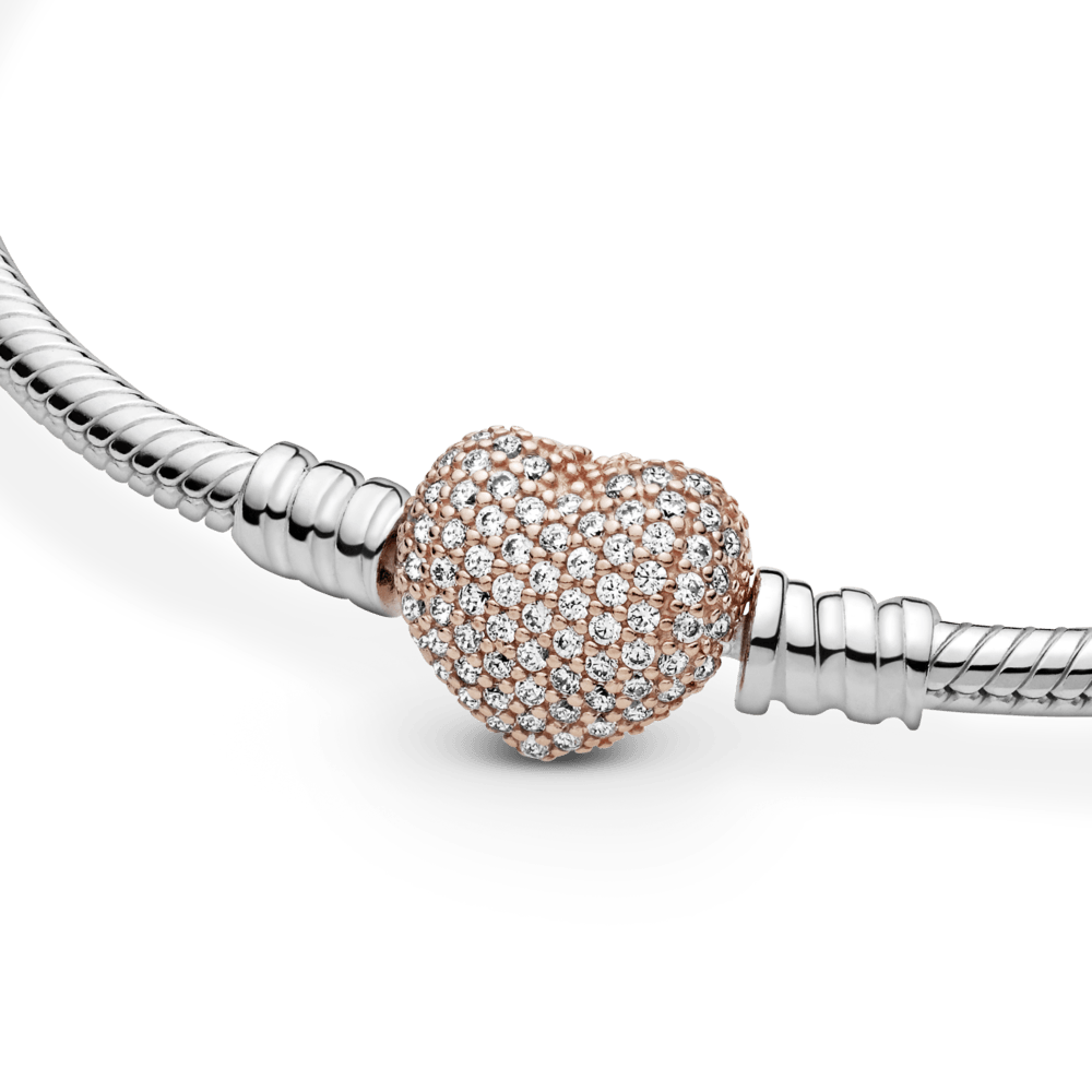 Saroch Moments Pavé Heart Clasp Snake Link Bracelet