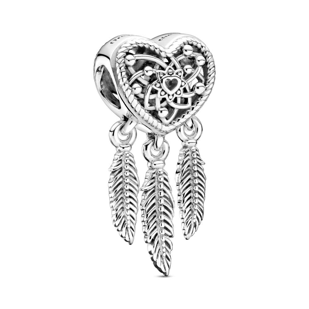 Dream catcher amulet Lacey Heart and Three Feathers