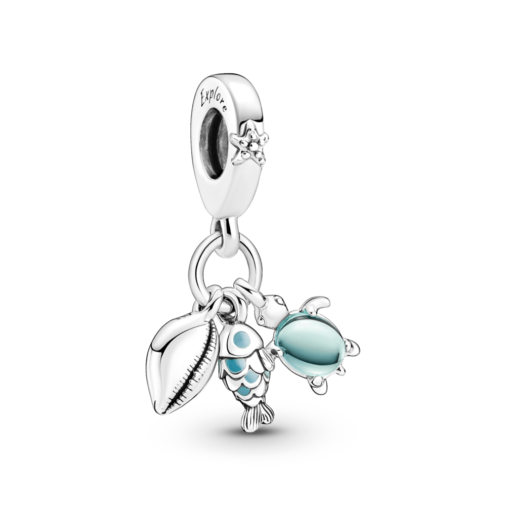 Triple pendant amulet fish, sea turtle and shell